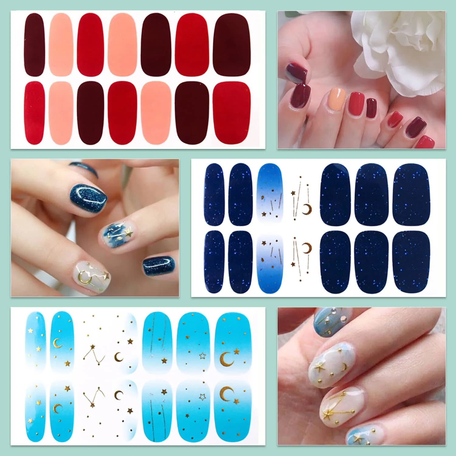 WOKOTO Moon Stars Nail Polish Strips 20 Sheets | Gradient Nail Stickers for Women - view 4