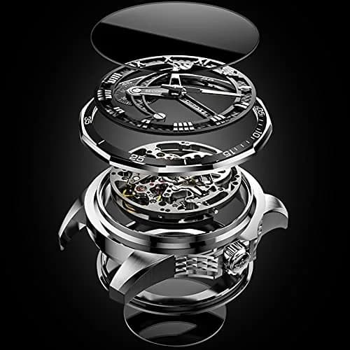 OLEVS Automatic Skeleton Watch for Men 42mm (1.65 Inches) Silver Tungsten Steel | Big Face Waterproof Luxury Watch thumbnail 7