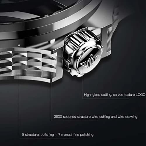 OLEVS Automatic Skeleton Watch for Men 42mm (1.65 Inches) Silver Tungsten Steel | Big Face Waterproof Luxury Watch thumbnail 8