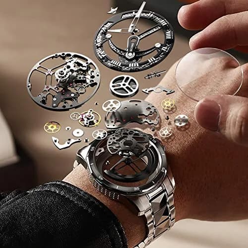 OLEVS Automatic Skeleton Watch for Men 42mm (1.65 Inches) Silver Tungsten Steel | Big Face Waterproof Luxury Watch thumbnail 3