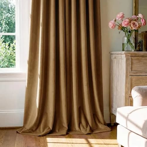 StangH Gold Brown Velvet Curtains for Living Room | Room Darkening, Thermal Insulation, Vintage Boho Style thumbnail 7