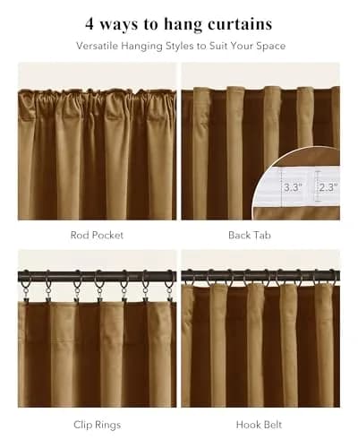 StangH Gold Brown Velvet Curtains for Living Room | Room Darkening, Thermal Insulation, Vintage Boho Style thumbnail 2
