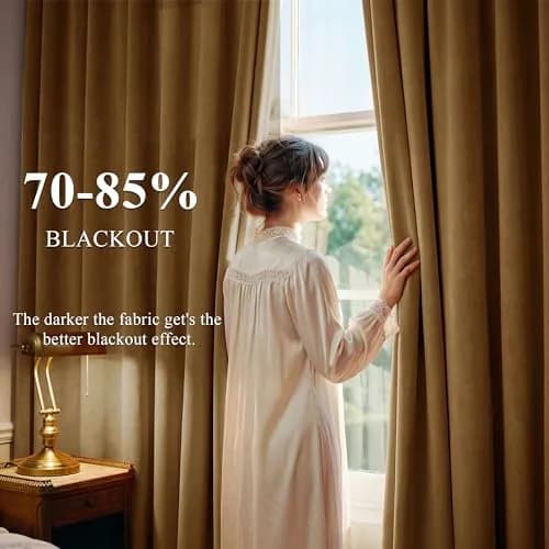 StangH Gold Brown Velvet Curtains for Living Room | Room Darkening, Thermal Insulation, Vintage Boho Style thumbnail 3