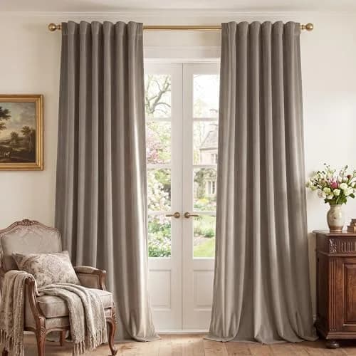 StangH Camel Beige Velvet Curtains for French Door Decor, W52xL96, 2 Panels | Room Darkening, Thermal Insulation thumbnail 1