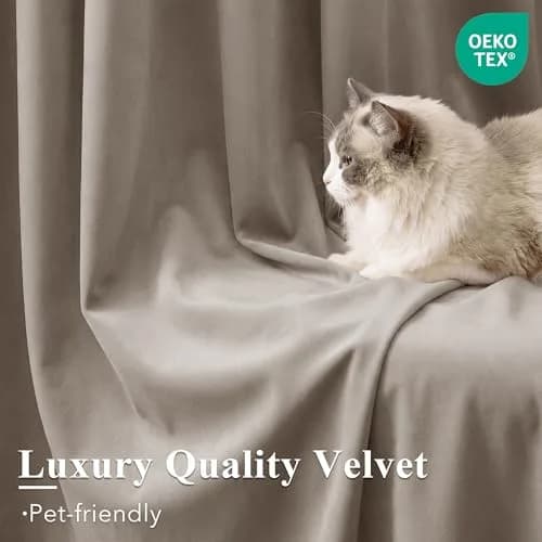 StangH Camel Beige Velvet Curtains for French Door Decor, W52xL96, 2 Panels | Room Darkening, Thermal Insulation thumbnail 5