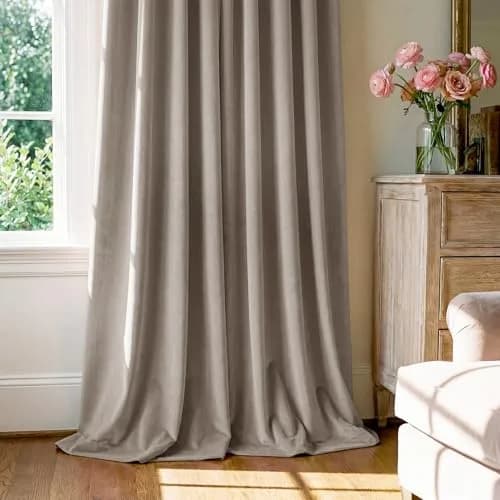 StangH Camel Beige Velvet Curtains for French Door Decor, W52xL96, 2 Panels | Room Darkening, Thermal Insulation thumbnail 7