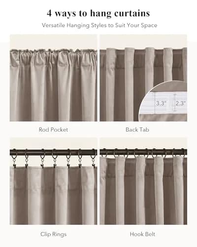 StangH Camel Beige Velvet Curtains for French Door Decor, W52xL96, 2 Panels | Room Darkening, Thermal Insulation thumbnail 2