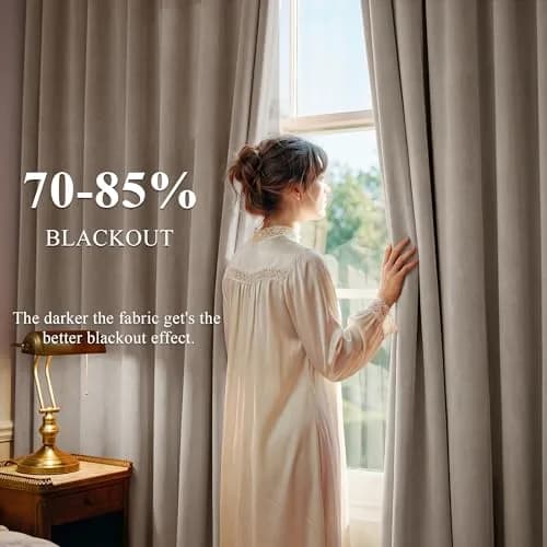 StangH Camel Beige Velvet Curtains for French Door Decor, W52xL96, 2 Panels | Room Darkening, Thermal Insulation thumbnail 3