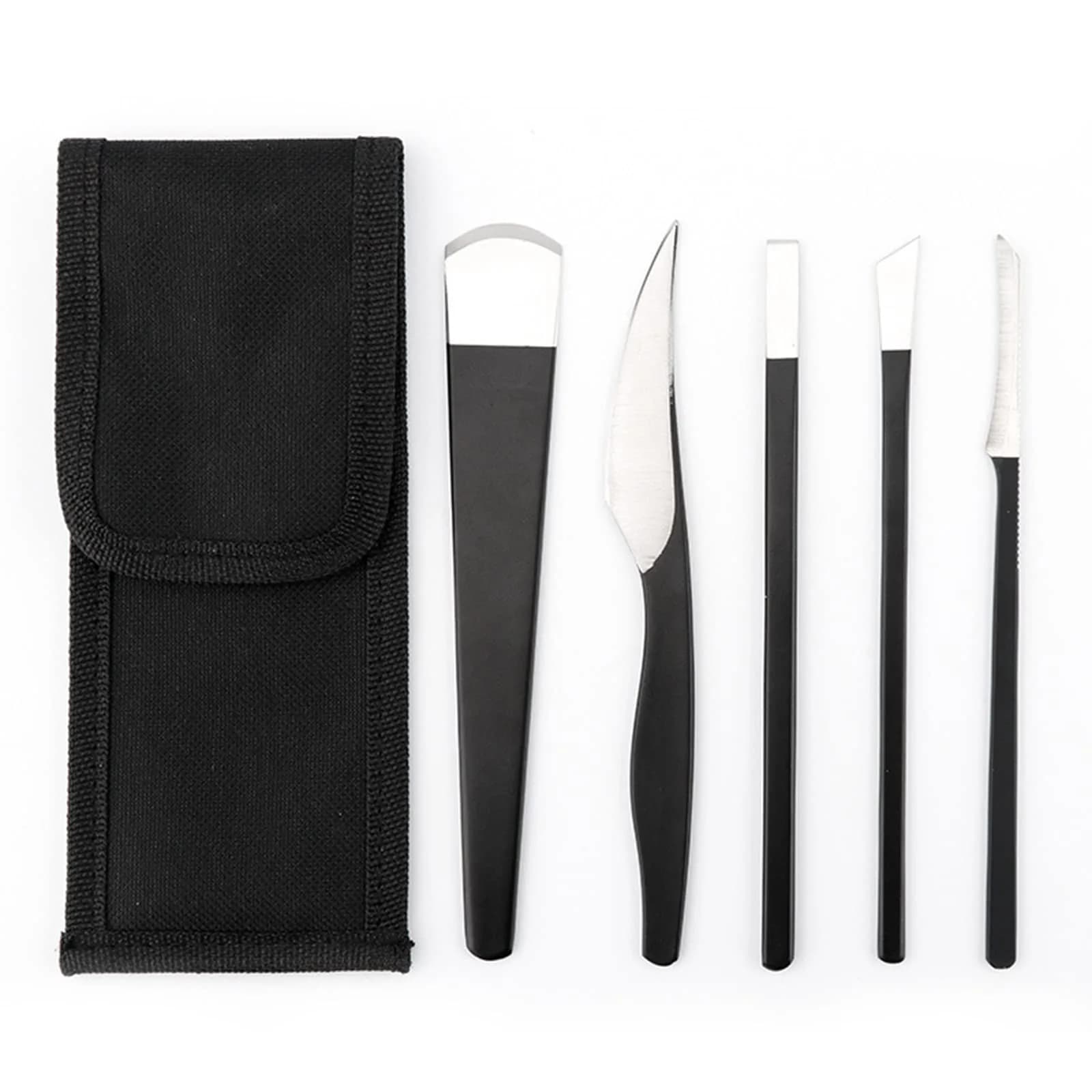 LOOKSEVEN Pedicure Knife Set 5 Pieces | Stainless Steel Ingrown Toenail Tools for Feet — Black