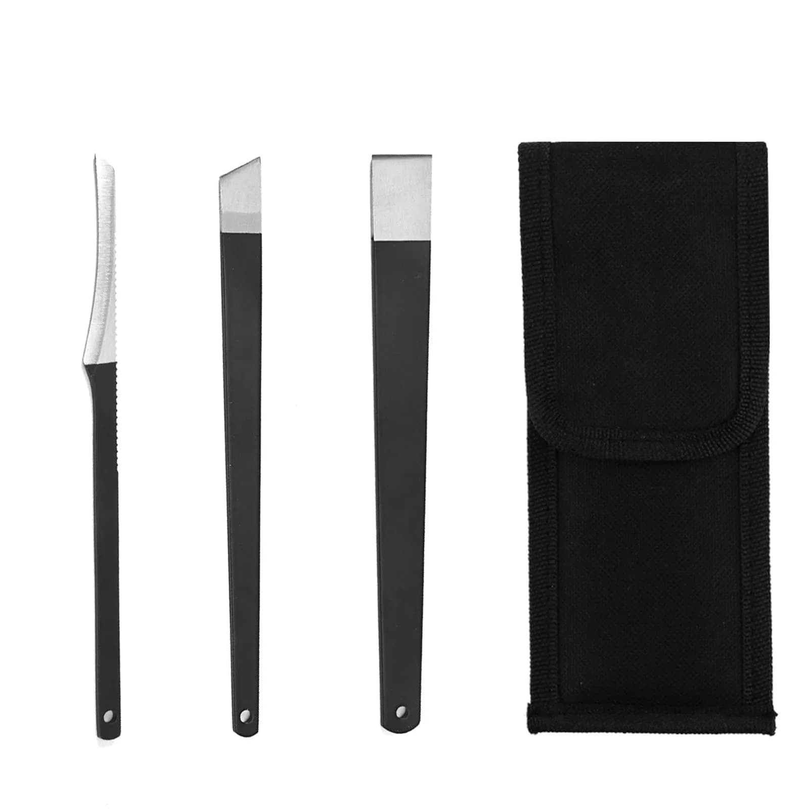 LOOKSEVEN Pedicure Knife Set for Ingrown Toenails, 3 Pieces Stainless Steel Foot Callus Remover Tool with Storage Bag | Professional Foot Care — Black