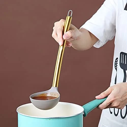 Berglander Gold Ladle | Non-stick Silicone Kitchen Ladle with Titanium Gold Handle (g. Ladle) | Dishwasher Safe thumbnail 6