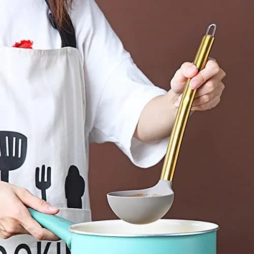 Berglander Gold Ladle | Non-stick Silicone Kitchen Ladle with Titanium Gold Handle (g. Ladle) | Dishwasher Safe thumbnail 7