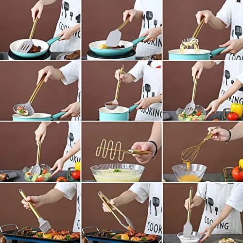 Berglander Gold Kitchen Utensils Set, 38 Pieces Non-stick Silicone Cooking Tools with Stainless Steel Holder, Dishwasher Safe thumbnail 6