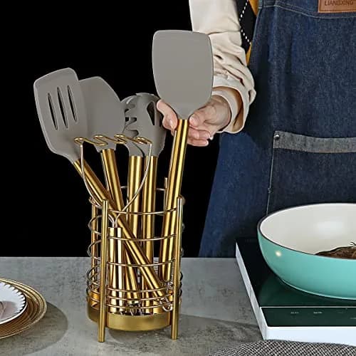 Berglander Gold Kitchen Utensils Set, 38 Pieces Non-stick Silicone Cooking Tools with Stainless Steel Holder, Dishwasher Safe thumbnail 7