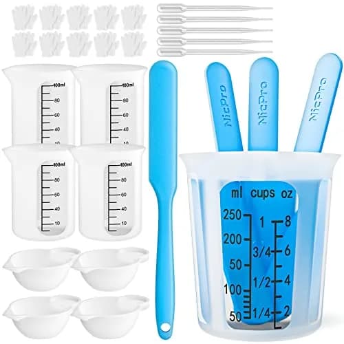 Nicpro Silicone Resin Measuring Cups Tool Kit 250ml & 100ml | 100 ml & 15ml Measure Cups, Stir Sticks, Spatula, Pipettes, Gloves thumbnail 1