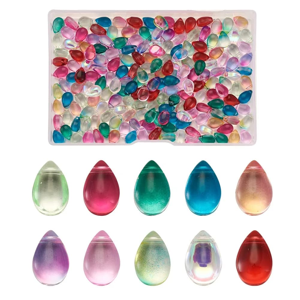 BB Beadthoven Craft Bead 200pcs | Transparent Teardrop Glass Beads for Jewelry & Crafts — Mixed colors--200pcs