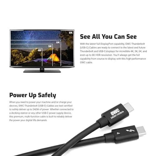 OWC Thunderbolt 4 Active USB-C Cable 40Gb/s 100W 2.0m (78in) | 8K Display Ready thumbnail 7