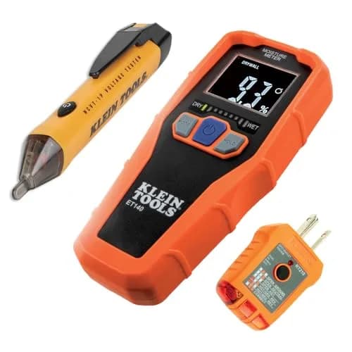Klein Tools 80023P Home Inspector Tool Kit with Digital Moisture Meter, Non-Contact Voltage Tester, GFCI Outlet Tester, 3-Piece | 0.39 kg (0.85 lb) thumbnail 1