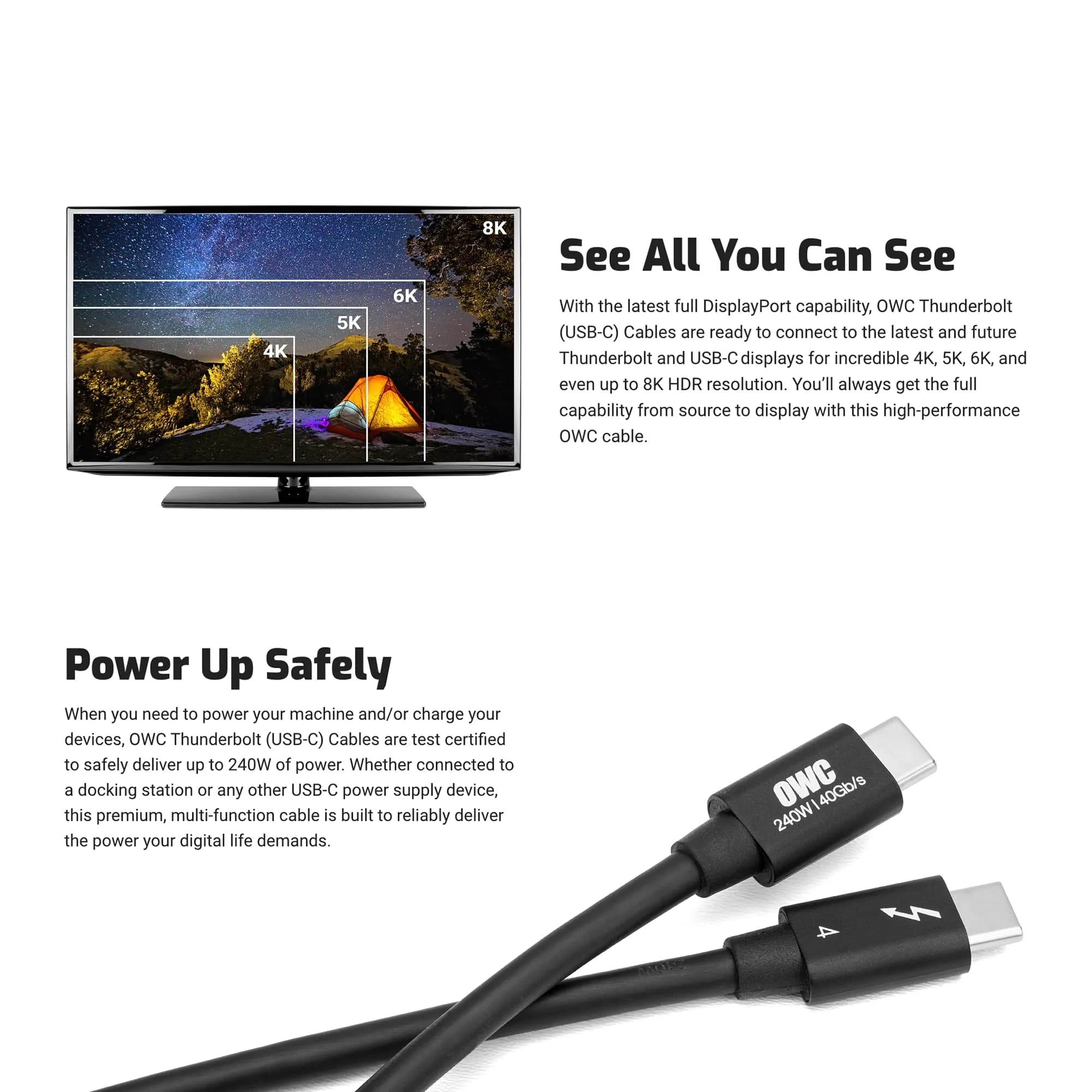 OWC Thunderbolt 4 USB-C Cable 40Gb/s 240W 0.72m (2.36 ft) | Certified for 8K Display & 240W Charging - view 7