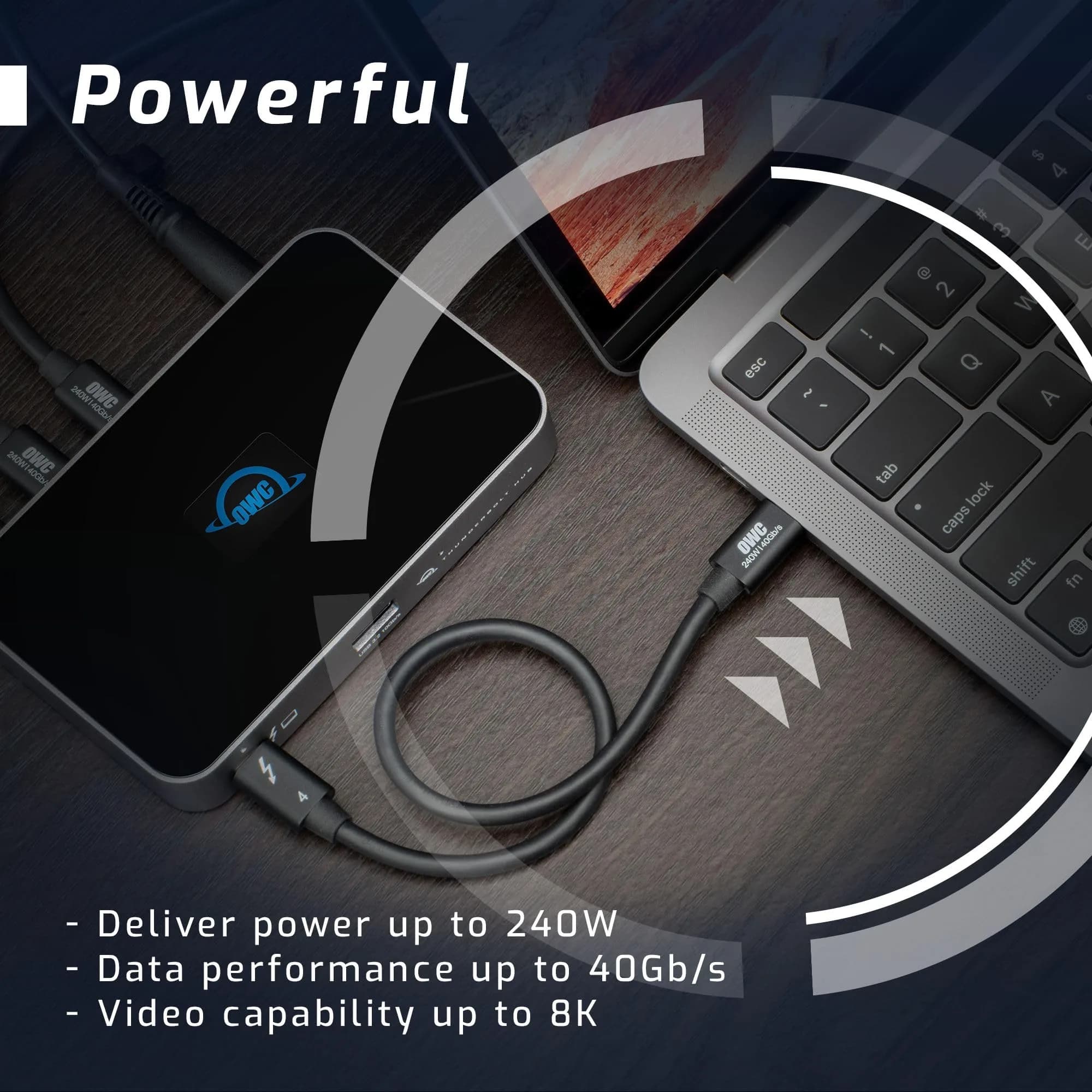 OWC Thunderbolt 4 USB-C Cable 40Gb/s 240W 0.72m (2.36 ft) | Certified for 8K Display & 240W Charging - view 3