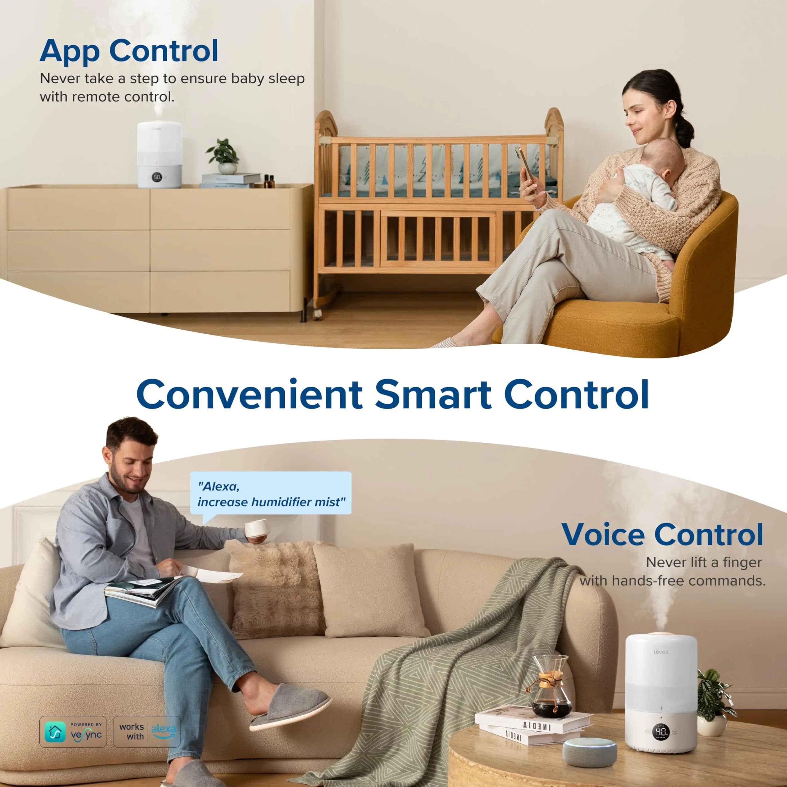 Levoit Smart Cool Mist Humidifier for Bedroom with Sensor, 3L | 25-Hour Runtime, App Control, Quiet Operation - view 3