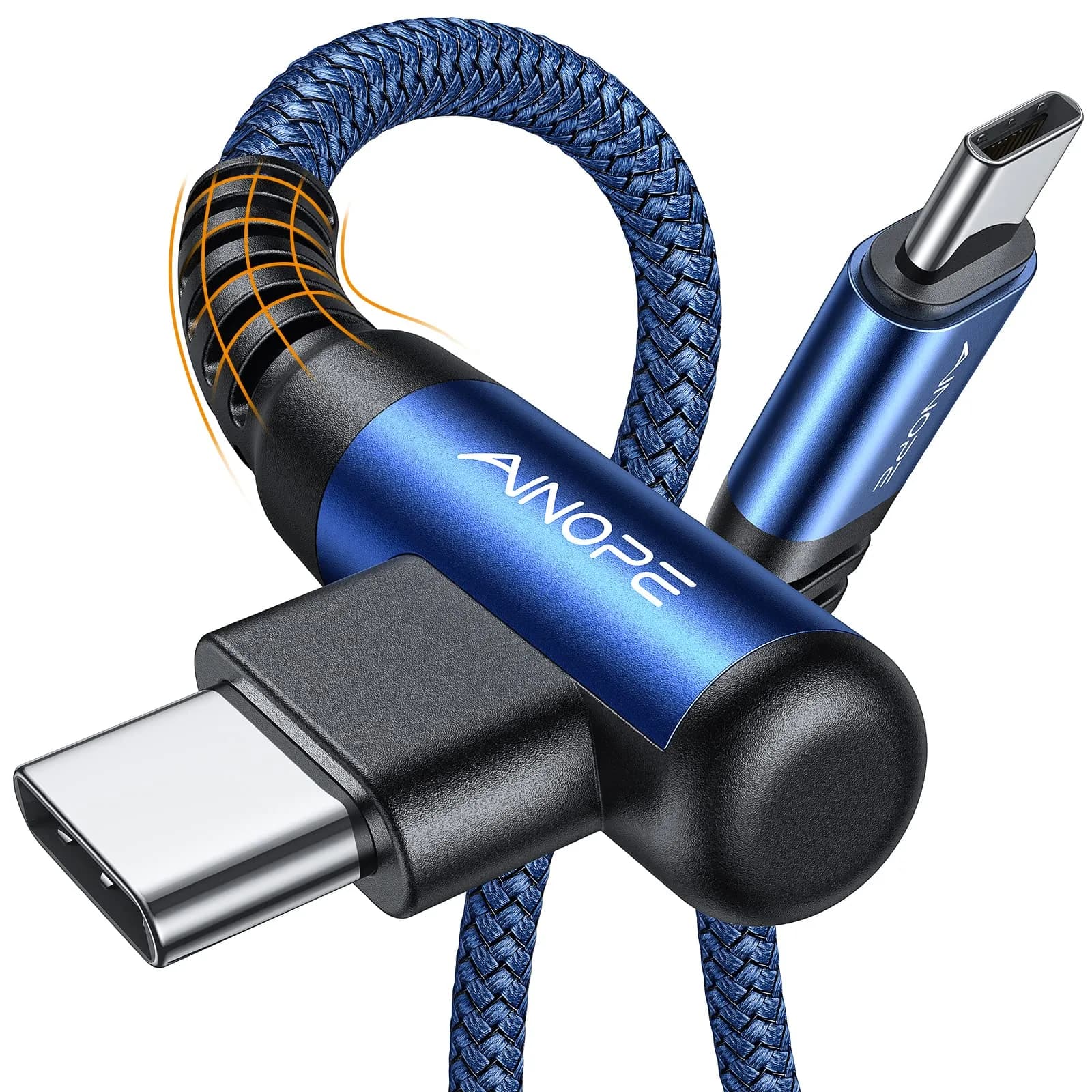 AINOPE Blue 6.6ft + 6.6ft Right Angle USB C to USB C Cable 60W Fast Charging & Data Transfer - main product image