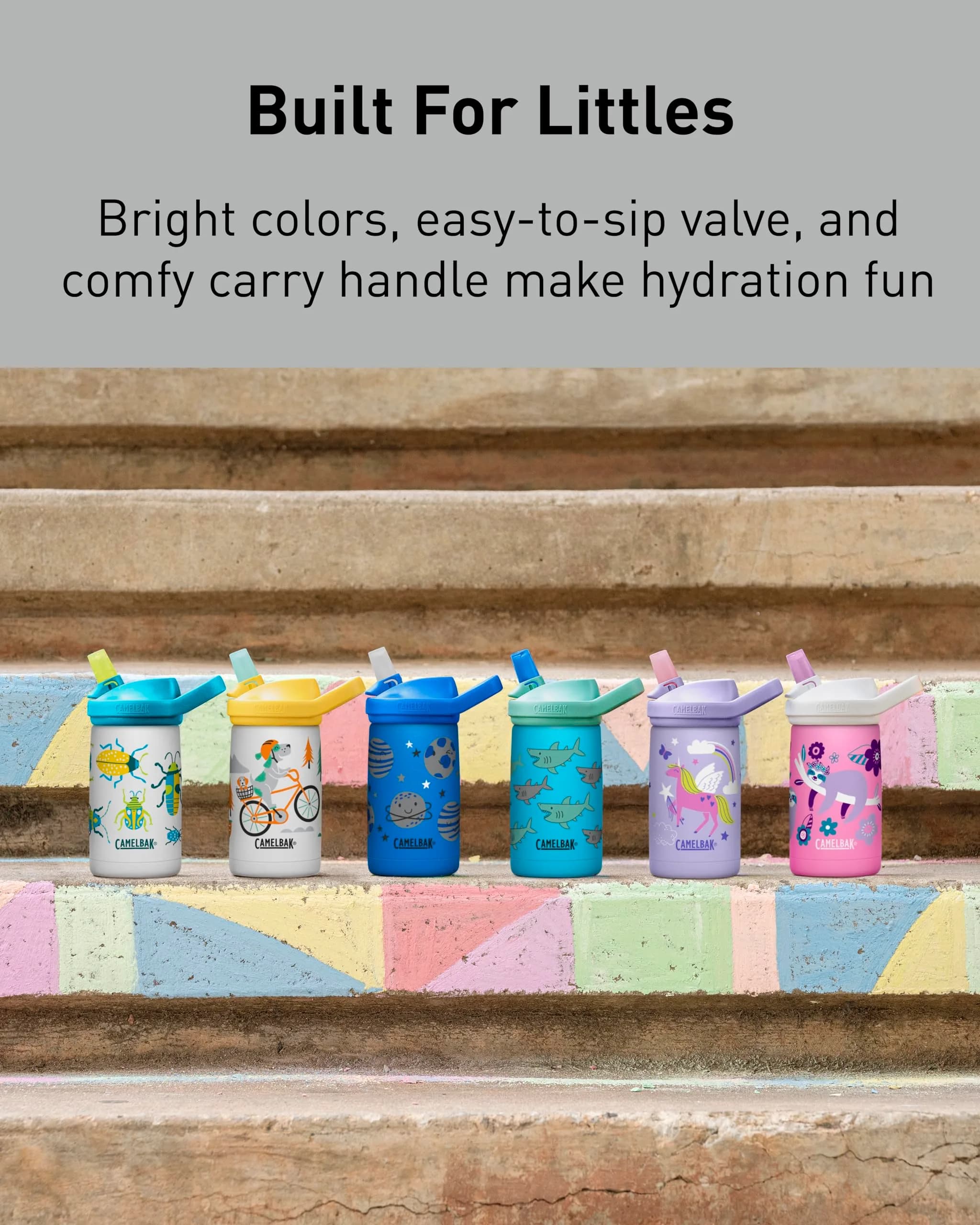 CamelBak Eddy+ Kids Stainless Steel Water Bottle 12oz (355ml) | Biking Dogs Pattern - view 5