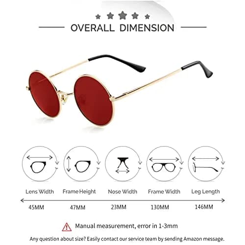Kursan Small Round Polarized Sunglasses 45MM Gold/Clear Red | UV400 & Lightweight Comfort thumbnail 5
