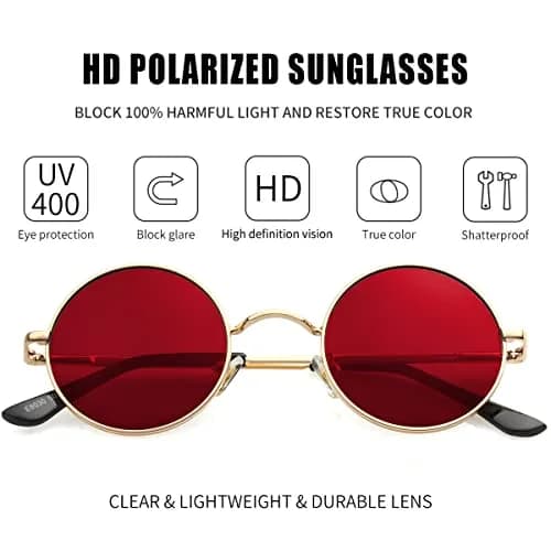 Kursan Small Round Polarized Sunglasses 45MM Gold/Clear Red | UV400 & Lightweight Comfort thumbnail 2