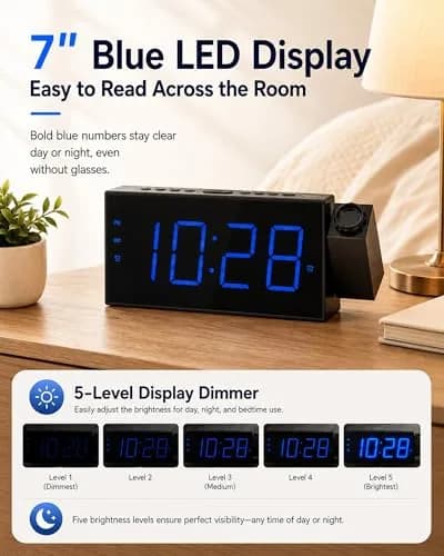 OnLyee Projection Alarm Clock for Bedroom Ceiling, 180° Projector, Dual Alarm, 7" Blue LED Display | Modern Bedside Clock thumbnail 4