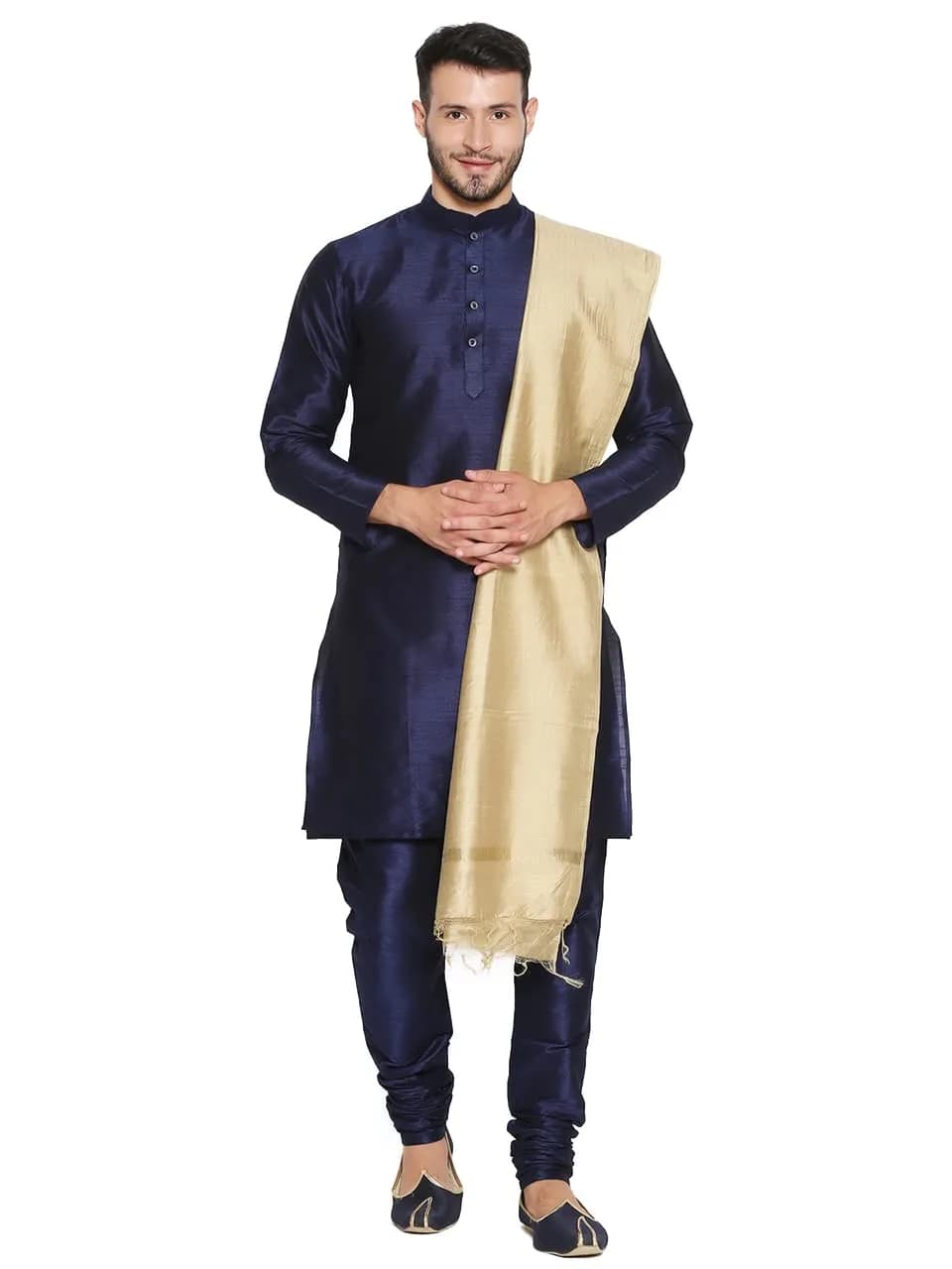 DUPATTA BAZAAR Men's Blended Silk Gold Dupatta 240 cm (2.4 m) | Handloom Weave for Ethnic Indian Collection — Gold