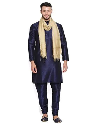 DUPATTA BAZAAR Men's Blended Silk Gold Dupatta 240 cm (2.4 m) | Handloom Weave for Ethnic Indian Collection thumbnail 3