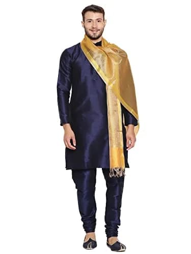 DUPATTA BAZAAR Men's Two Toned Gold Silk Dupatta | Elegant Ethnic Accessory for Men thumbnail 1