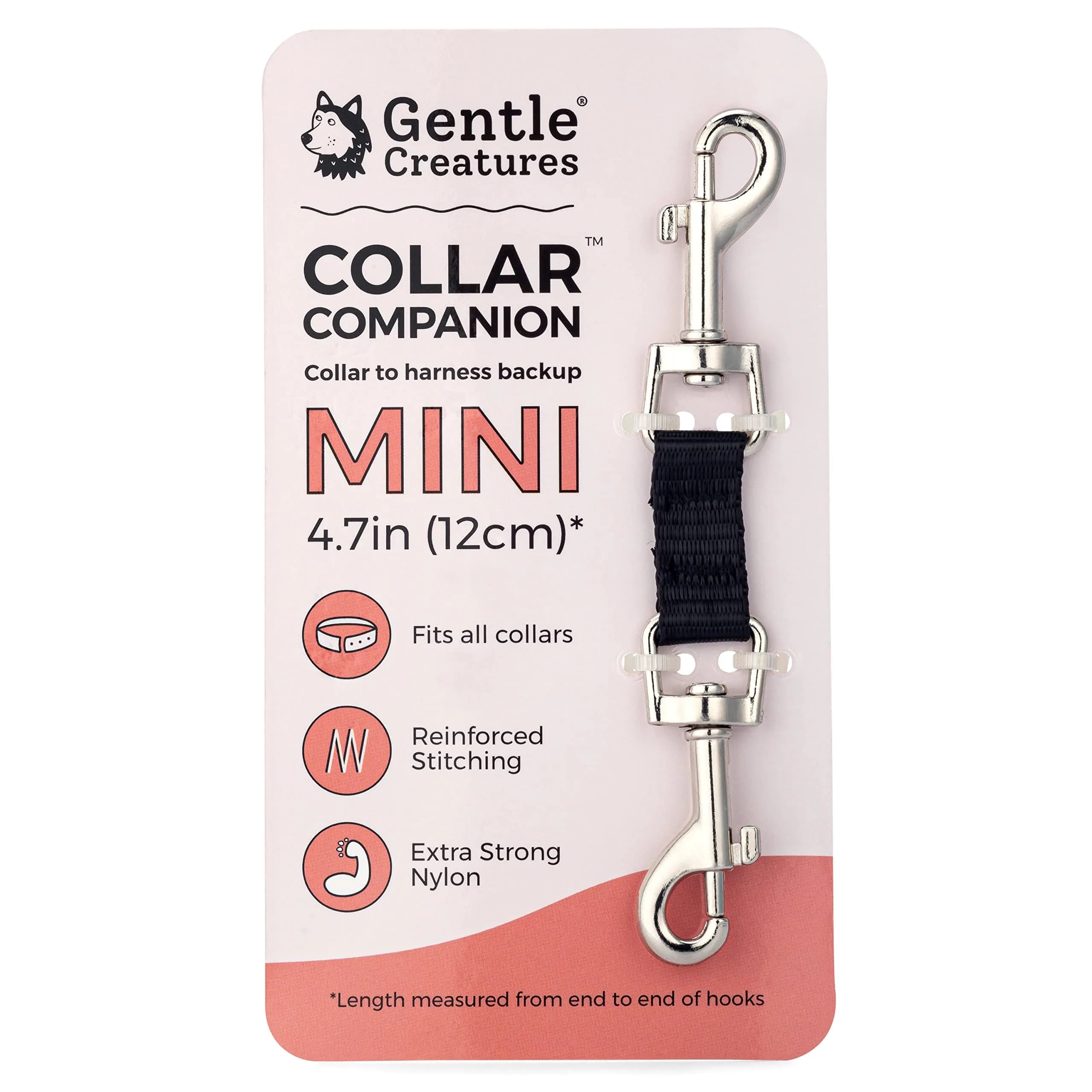 Gentle Creatures Collar Companion Mini Dog Safety Backup Clip 12cm (4.7in) | Prevents Escapes for Small Dogs — Nylon Mini