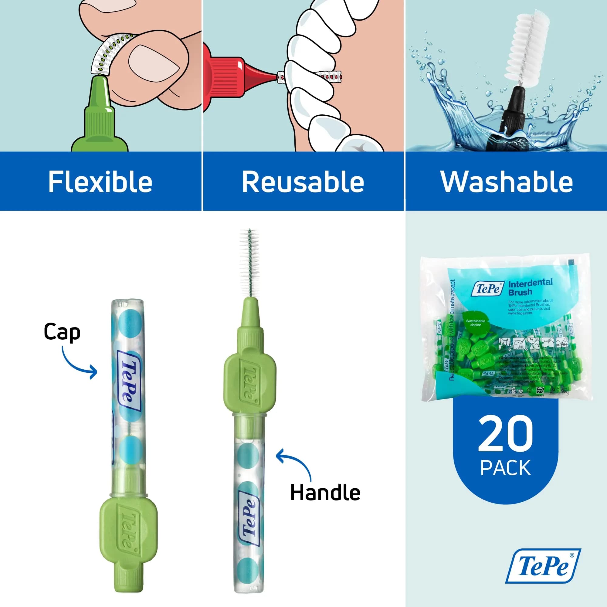 TePe Interdental Brushes Original Size 5 (0.8mm) | 20 Green Brushes | Dentist-Recommended for Healthy Gums - view 5