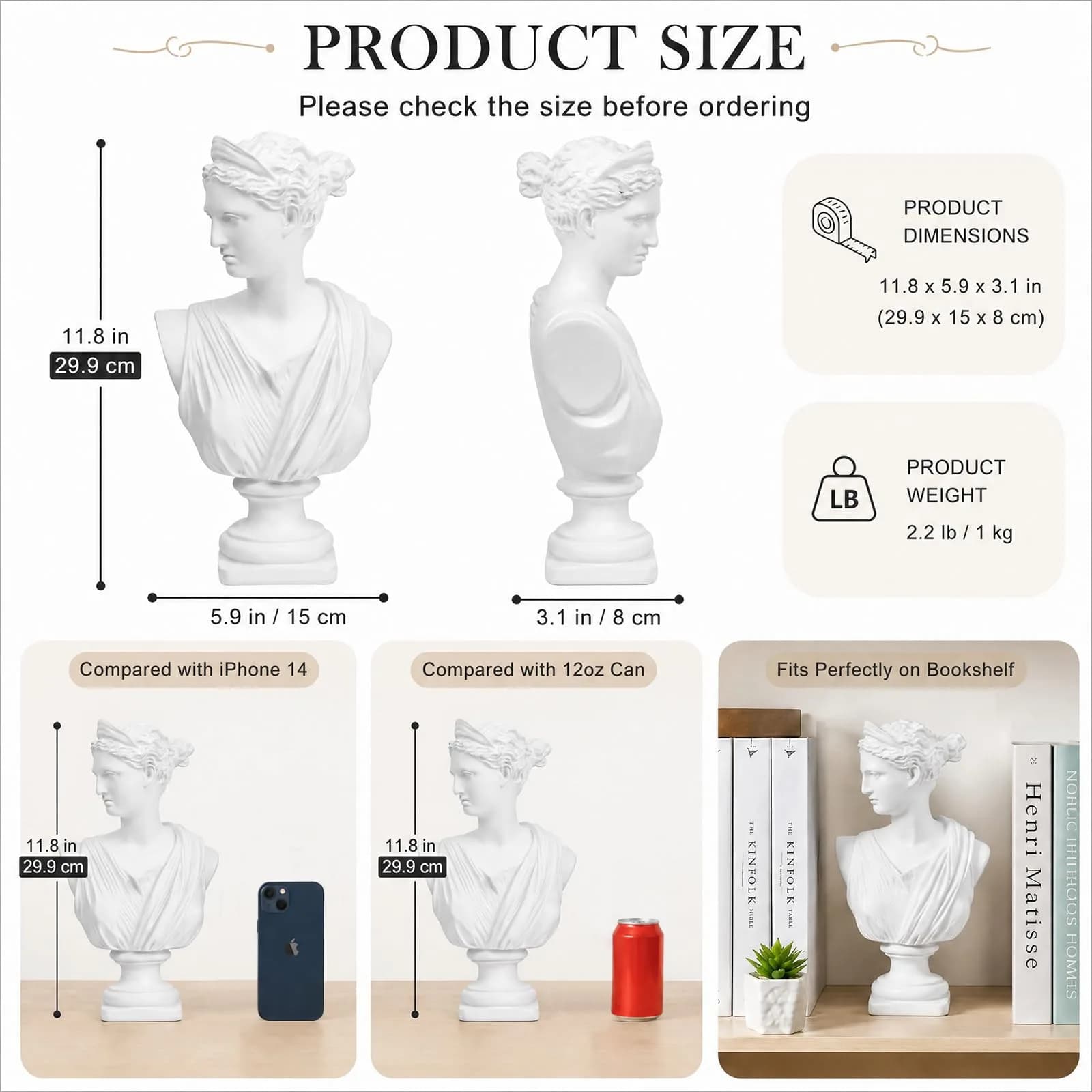 Norrclp Greek Statue of Diana Head Bust 31.75cm (12.5in) | Classic Roman Sculpture for Home Decor - view 2