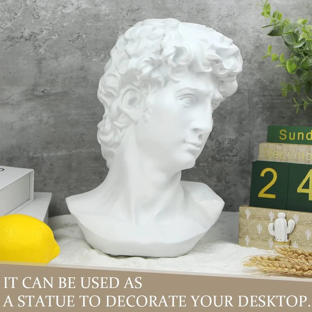 Norrclp 11in Greek Statue of David Bust, Classic Roman Head Sculpture | Resin Art Decoration - view 6