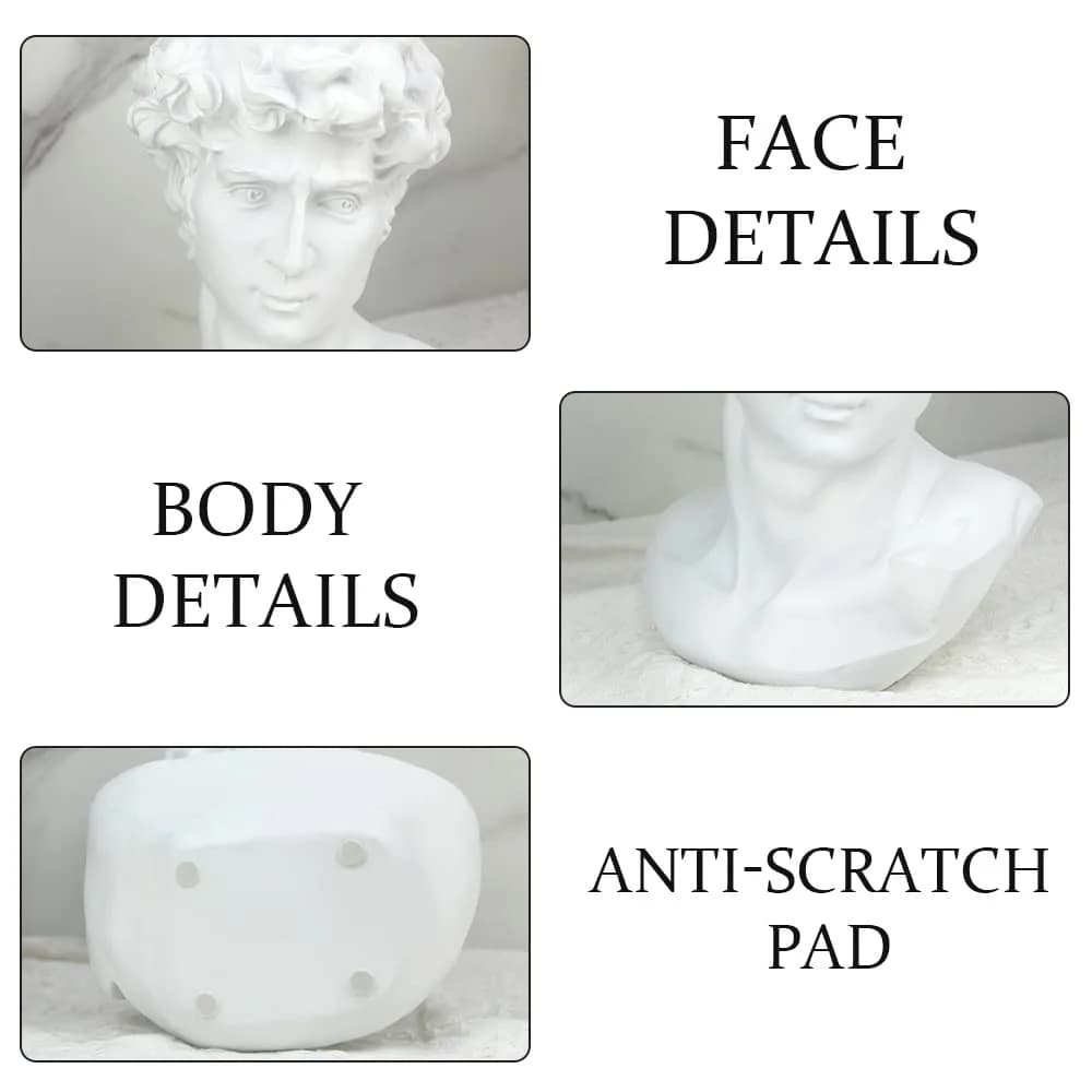 Norrclp 11in Greek Statue of David Bust, Classic Roman Head Sculpture | Resin Art Decoration - view 8