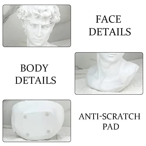 Norrclp 11in Greek Statue of David Bust, Classic Roman Head Sculpture | Resin Art Decoration thumbnail 8