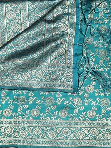 DUPATTA BAZAAR Rama Green Banarasi Silk Dupatta with Floral Weaving 2.29 m (2.5 yd) | Hand-Woven Artisan Craftsmanship thumbnail 5