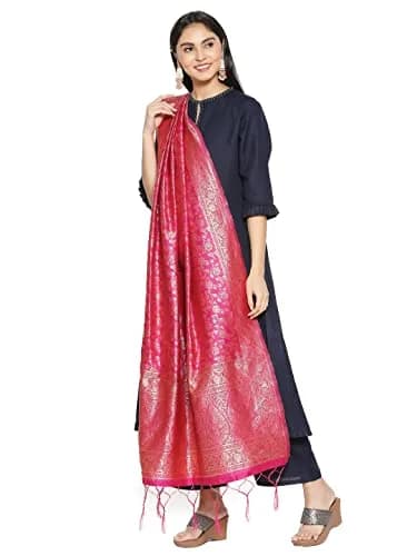 DUPATTA BAZAAR Red Banarasi Silk Dupatta with Floral Weaving 2.29 m (2.5 yd) thumbnail 4