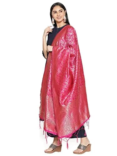 DUPATTA BAZAAR Red Banarasi Silk Dupatta with Floral Weaving 2.29 m (2.5 yd) thumbnail 2