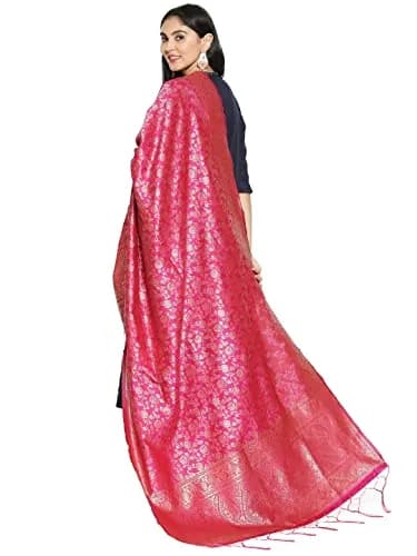 DUPATTA BAZAAR Red Banarasi Silk Dupatta with Floral Weaving 2.29 m (2.5 yd) thumbnail 3