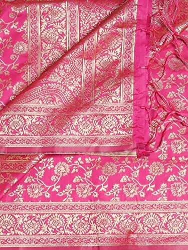 DUPATTA BAZAAR Red Banarasi Silk Dupatta with Floral Weaving 2.29 m (2.5 yd) thumbnail 5