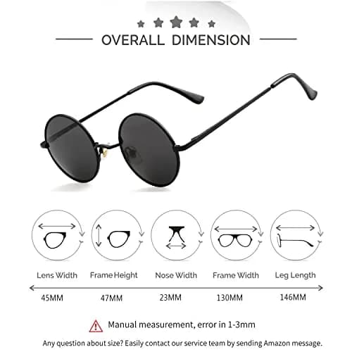 Kursan Small Round Polarized Sunglasses 45MM Black Unisex Retro UV400 thumbnail 5