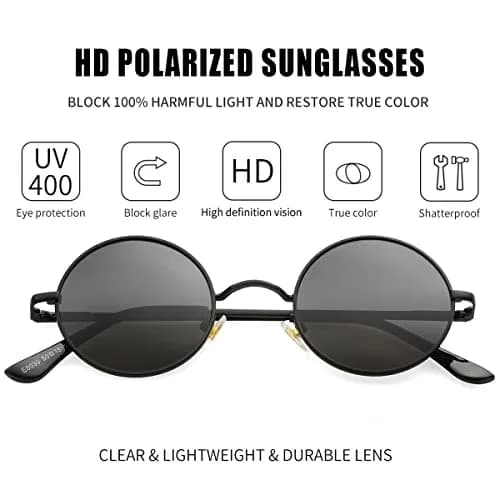 Kursan Small Round Polarized Sunglasses 45MM Black Unisex Retro UV400 thumbnail 2