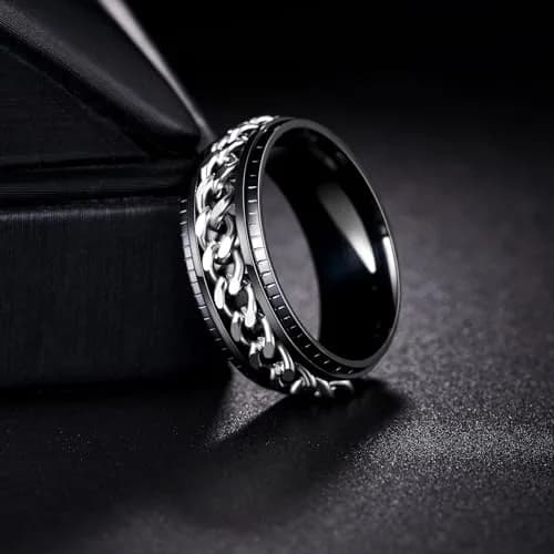 Udolfly Men's Fidget Rings Anxiety Spinner Ring Black Silver 12 | Stress Relief, Durable Titanium Steel thumbnail 4