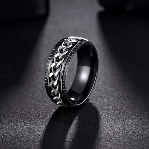 Udolfly Men's Fidget Rings Anxiety Spinner Ring Black Silver 12 | Stress Relief, Durable Titanium Steel thumbnail 5