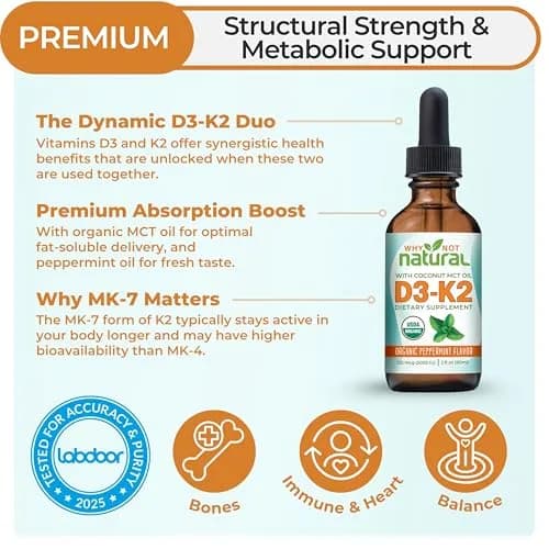 Why Not Natural Organic Vitamin D3 K2 Liquid Drops 2 Fl Oz | Supports Strong Bones & Heart thumbnail 2