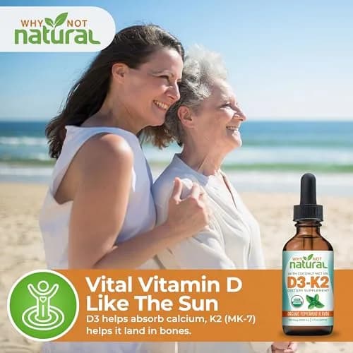 Why Not Natural Organic Vitamin D3 K2 Liquid Drops 2 Fl Oz | Supports Strong Bones & Heart thumbnail 3